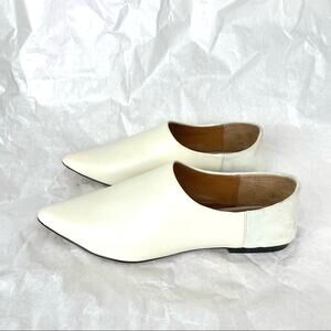 Jaggar | White Leather & Suede Slide Flats Pointed Toe 37